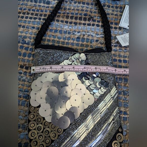 NWT Crossbody Sequin Gold & Silver Metallic Black Satin M Bling Y2K Baddie - Picture 5 of 8